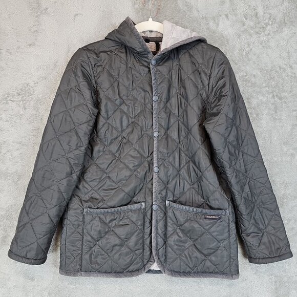 Lavenham Quilted Jacket Youth Size 12 Gray Softshell Faux Fur Lined Hooded Snap